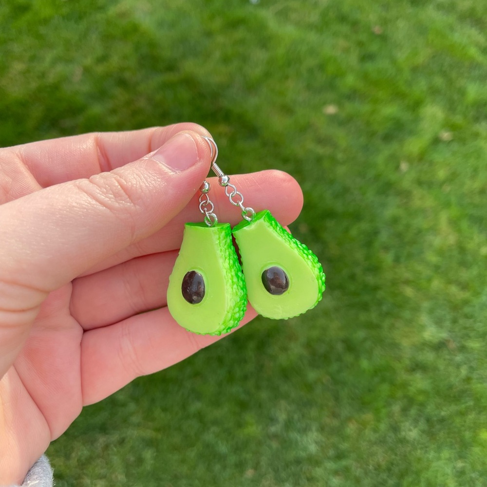 Resin Avocado Earrings with Silver Accents